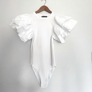 ZARA white puff sleeves bodysuit